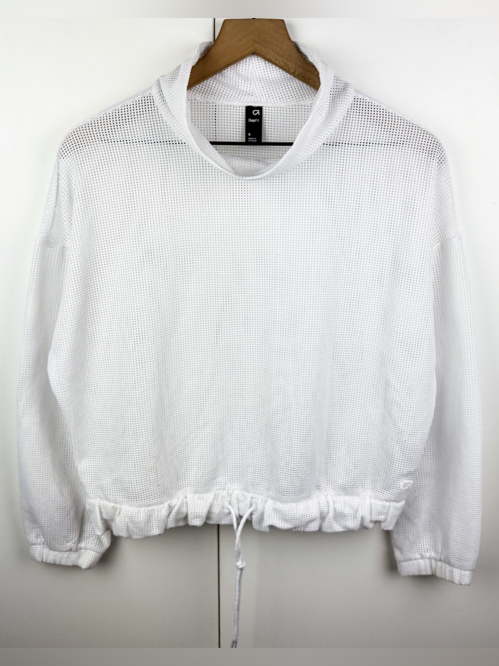 Gap Fit Mesh Mock Neck Drawstring Athletic Sweatshirt Top White Small